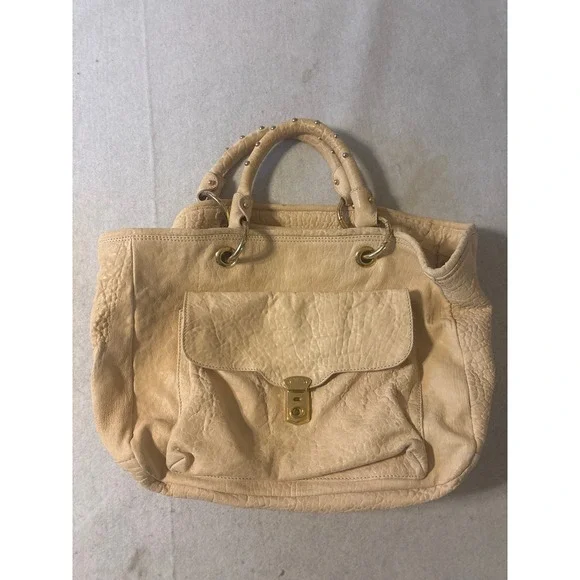 Aleanto Collezioni Leathe Tote Bag Women Cream Good Made in Italy Studded Handle - Picture 4 of 11